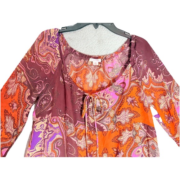 Exhilaration Boho Pink Orange Paisley Med Dress - Picture 3 of 5